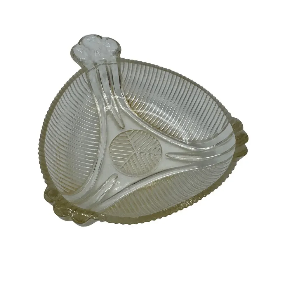 Vintage Bon Bon Dish Hazel Atlas Art Deco Nappy Triangle Handled 6 inch